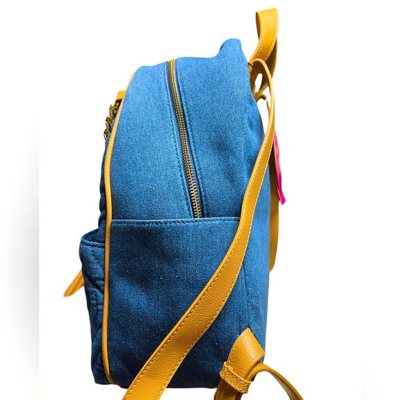 Betsy Johnson NWT Denim Blue Quilted Backpack with Small  Brown Purse (P034) - Picture 6 of 16